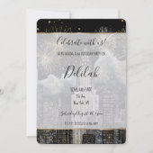 Black Silver Gold Glam Firework City Birthday Kaart (Voorkant)