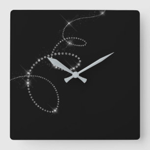 Black Silver Gray Gemms Crystal Swarovski Infinity Vierkante Klok