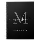 Black Silver Grey Monogram Script Name Initiaal Notitieboek (Voorkant)