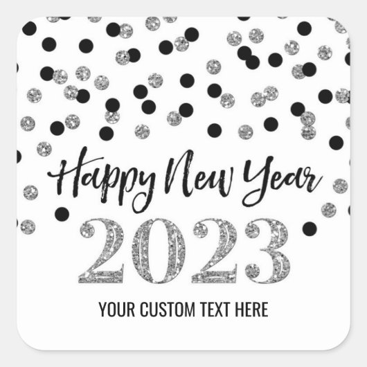 Black Silver Happy Nieuwjaar 2023 Square Sticker (Voorkant)