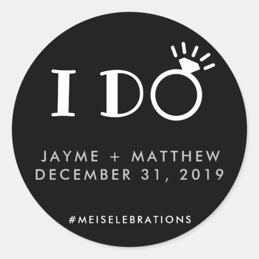 Black Silver 'I do' Weddenschap met een paar hasht Ronde Sticker (Voorkant)