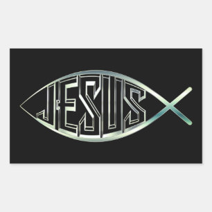 Black & Silver Ichthys Christelijke Vis Jezus Chri Rechthoekige Sticker