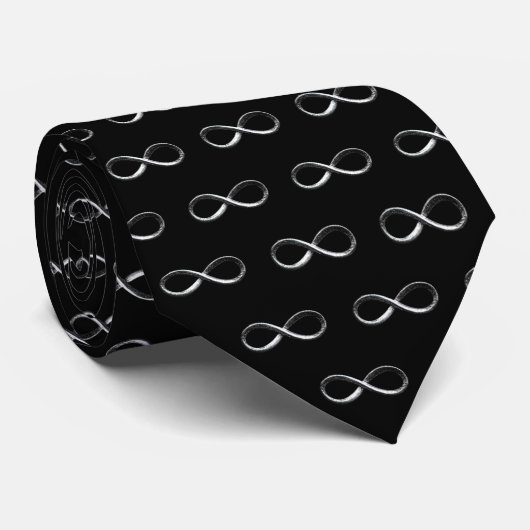Black & Silver Infinity Pattern Necktie. Stropdas (Opgerold)