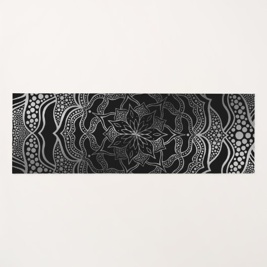 Black & Silver Mandala Stylish Chic Classy Boho Yogamat (Voorkant (horizontaal))