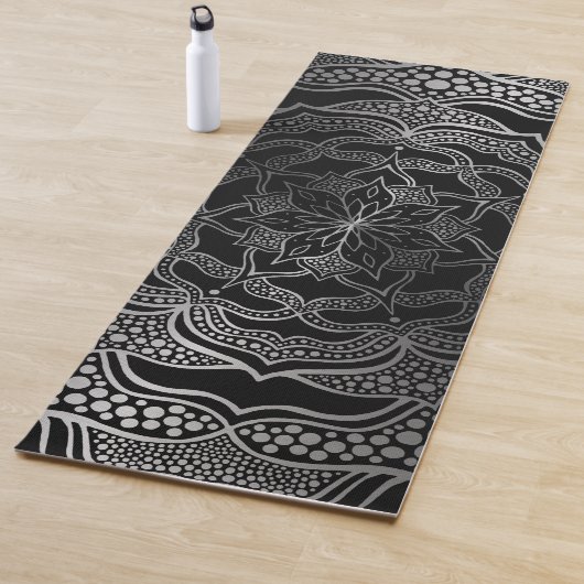 Black & Silver Mandala Stylish Chic Classy Boho Yogamat (In situ)