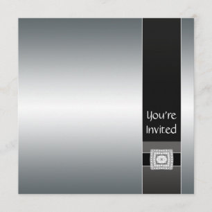 Black Silver Modern Party Invitation Sjabloon Kaart