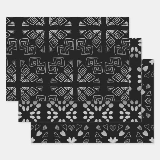 Black Silver Pattern Inpakpapier Vel (Set)