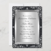 Black & Silver Pearl  Glamor Quinceanera Kaart (Achterkant)