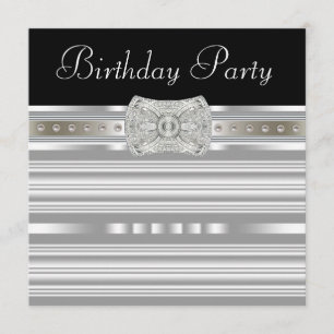 Black Silver Pearls Womans Birthday Party Kaart