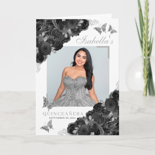 Black & Silver Quinceanera Butterflies-programma Programma (Voorkant)