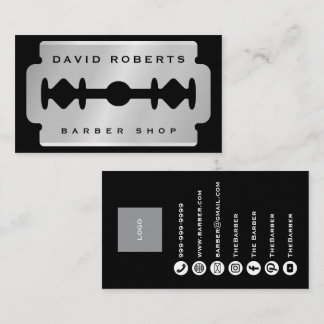 Black Silver Razor Blade Barber Business Card Visitekaartje