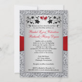 Black Silver Red Hearts, Floral Wedding Invitation Kaart (Achterkant)