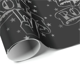 Black & Silver Rock- en Roll-Logo-omslagpapier Cadeaupapier