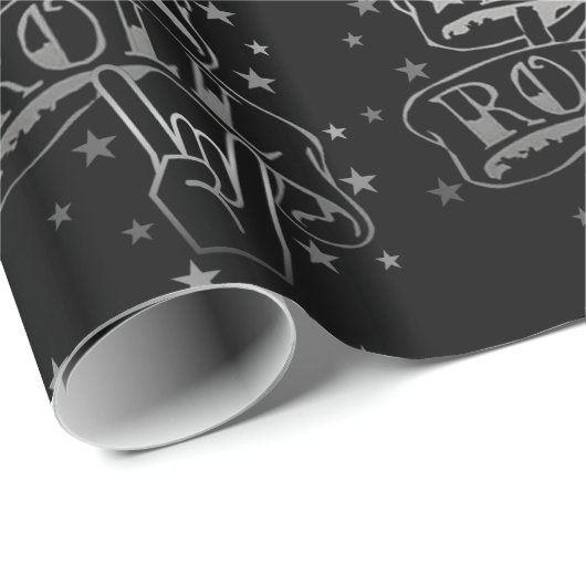 Black & Silver Rock- en Roll-Logo-omslagpapier Cadeaupapier (Rol Hoek)