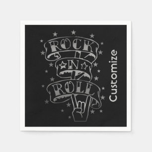 Black & Silver Rock & Roll Logo Napkins Servet