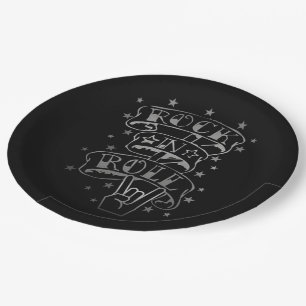 Black & Silver Rock & Roll Logo Paper Borden Papieren Bordje