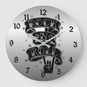 Black & Silver Rock- & Roll Logo Round-wandklok Grote Klok