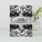 Black Silver Roos & Jewel 25th Jubileum Invite Kaart (Staand voorkant)