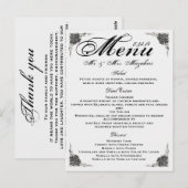 Black Silver Rose Dîner Mariage Menu Merci (Devant / Derrière)
