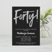 Black Silver Script 40th Birthday Party Invitation Kaart (Staand voorkant)