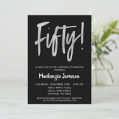 Black Silver Script 50th Birthday Party Invitation Kaart (Staand voorkant)