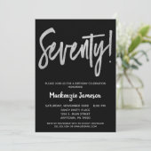 Black Silver Script 70th Birthday Party Invitation (Debout devant)