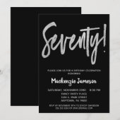Black Silver Script 70th Birthday Party Invitation (Devant / Derrière)