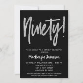Black Silver Script 90th Birthday Party Invitation (Devant)