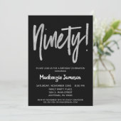 Black Silver Script 90th Birthday Party Invitation (Debout devant)