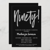 Black Silver Script 90th Birthday Party Invitation (Devant / Derrière)