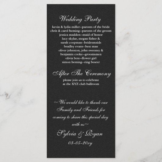 Black Silver Snowflakes trouwprogramma's lengte Programma (Achterkant)