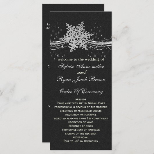 Black Silver Snowflakes trouwprogramma's lengte Programma (Voorkant / Achterkant)