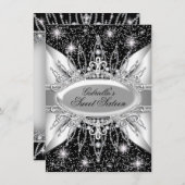 Black & Silver Sparkle Diamond Sweet 16 Invitation (Devant / Derrière)