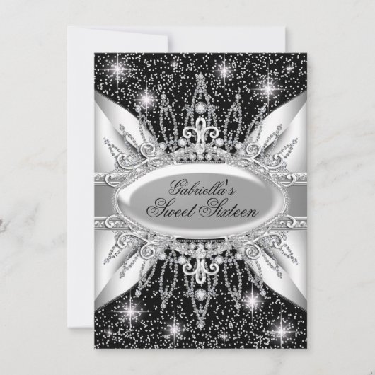 Black & Silver Sparkle Diamond Sweet 16 Invitation (Devant)