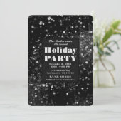 Black & Silver Sparkling Lights Glam Holiday Party Kaart (Staand voorkant)