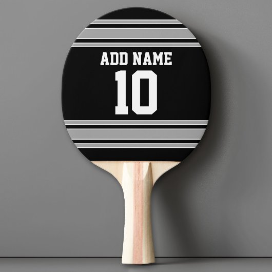 Black Silver Sports Jersey met Jouw naam en nummer Tafeltennisbatje