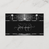 Black Silver Squiggles Sparking Diamonds Initialen Visitekaartje (Voorkant)