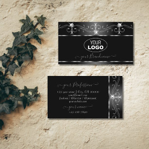 Black Silver Squiggles Sparking Diamonds Voeg Logo Visitekaartje