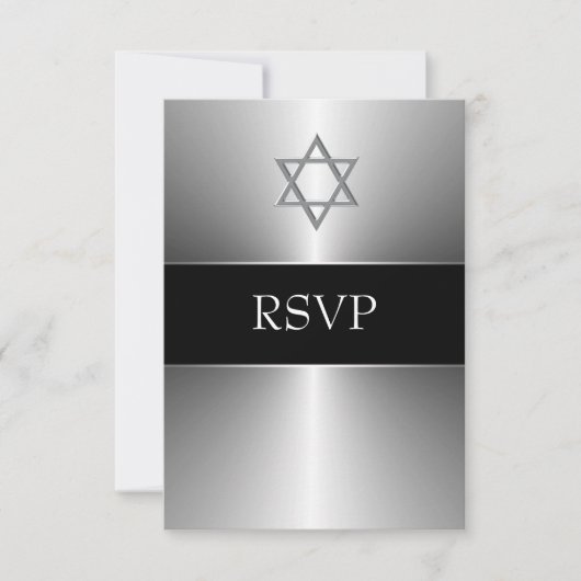 Black Silver Star de David Bar Mitzvah RSVP (Devant)