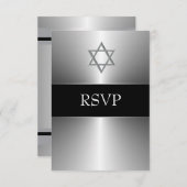 Black Silver Star de David Bar Mitzvah RSVP (Devant / Derrière)