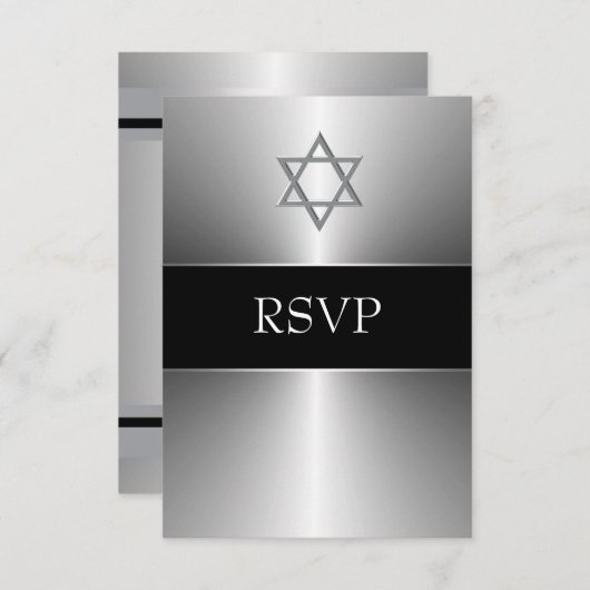 Black Silver Star de David Bar Mitzvah RSVP (Devant / Derrière)