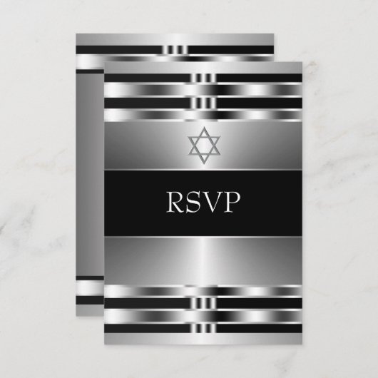 Black Silver Star de David Bar Mitzvah RSVP (Devant / Derrière)