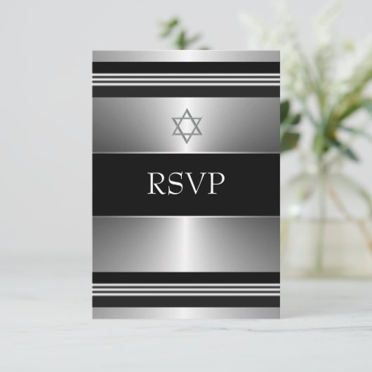 Black Silver Star de David Bar Mitzvah RSVP (Debout devant)