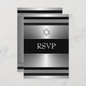 Black Silver Star de David Bar Mitzvah RSVP (Devant / Derrière)
