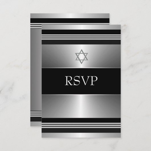 Black Silver Star de David Bar Mitzvah RSVP (Devant / Derrière)
