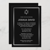 Black Silver Star van David Bar Mitzvah-uitnodigin Kaart (Voorkant / Achterkant)