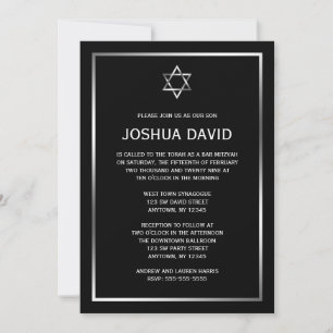 Black Silver Star van David Bar Mitzvah-uitnodigin Kaart