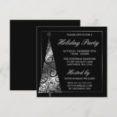 Black Silver Swirl-kerstboomfeest Kaart (Voorkant / Achterkant)
