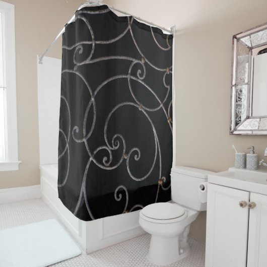 Black/Silver Swirls Bathroom Showgordijn Douchegordijn (In situ)
