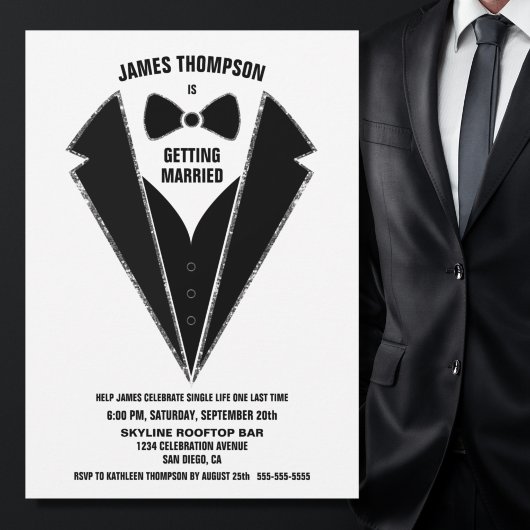 Black Silver Tuxedo Bachelor Party Kaart